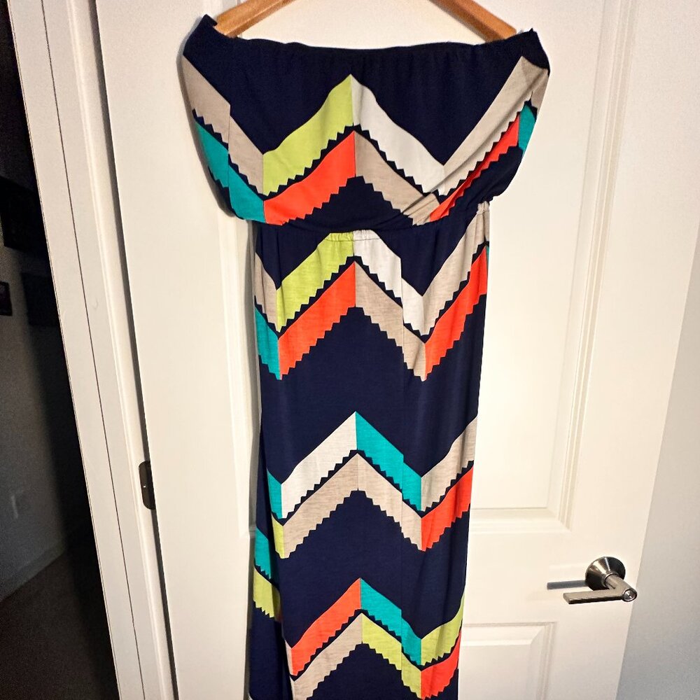 Long Blue Chevron Print Maxi Dress Size M/L